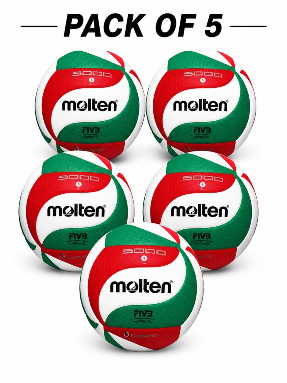 Molten V5M5000 Volleyball Size 5 Soft Touch PU Leather In/Outdoor Pack of 5